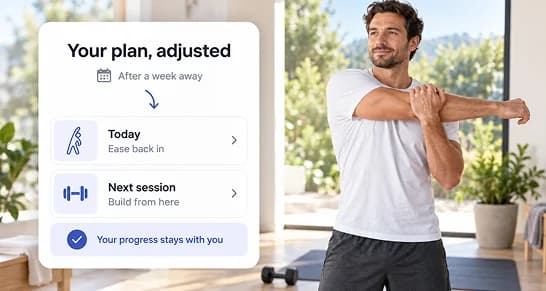 The app rebuilding a training plan after a week away